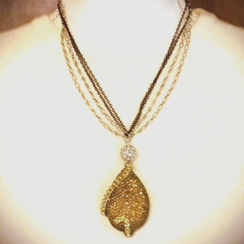 Mid-Century Modern Druzy Teardrop Pendant/Make-Up Mirror on Multi-Strand Chain